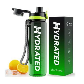 Спортивна пляшка для води з тритану Brave Hydrated Water Bottle - 1000ml Tritan (Зелено-чорна) 2023-10-6943 фото
