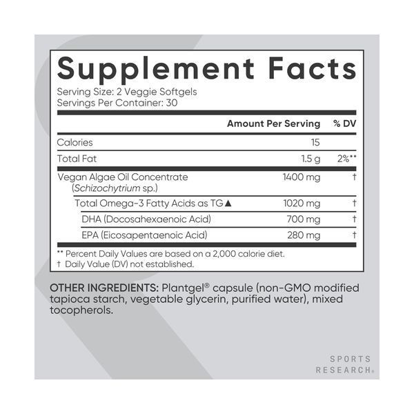 Веганська Омега-3 Sport Research Vegan Omega-3 1400mg - 60 м'яких капсул 2023-10-4398 фото