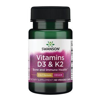 Вітаміни D3 та K2 Swanson Vitamins D3 & K2 2000 IU & 75mcg - 60 рослинних капсул 2023-10-3393 фото