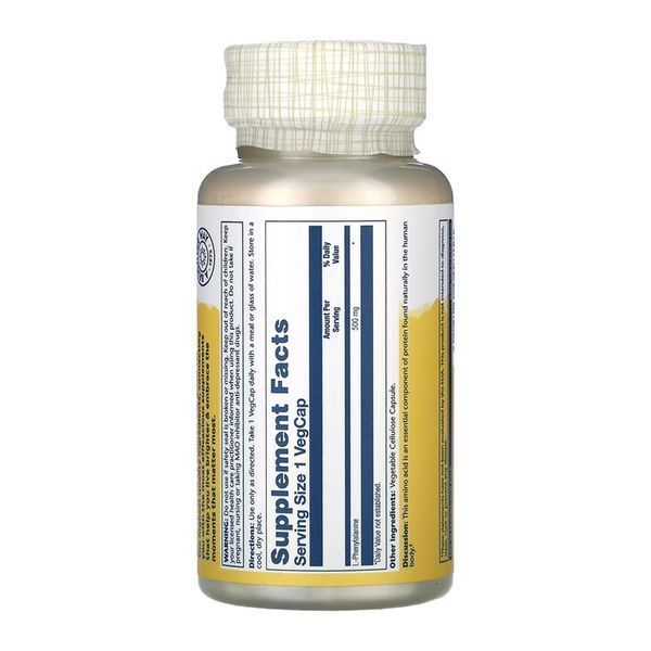 Л-Фенілаланін Solaray L-Phenylalanine 500mg - 60 рослинних капсул 2023-10-6755 фото