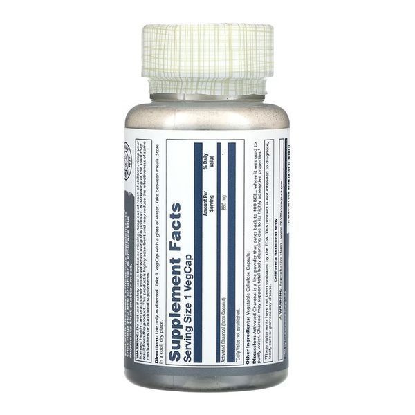 Кокосове активоване вугілля Solaray Activated Charcoal, Coconut 280mg - 90 рослинних капсул 2023-10-6959 фото
