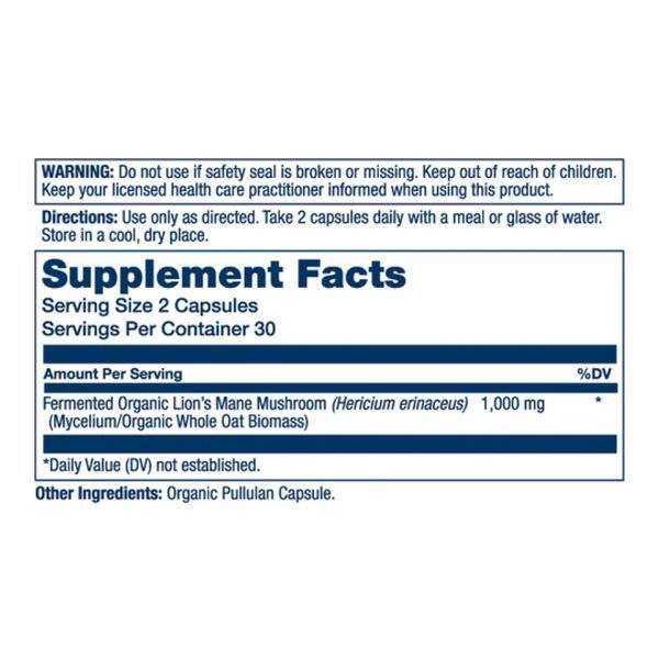 Органічний ферментований єжовик гребінчастий Solaray Organic Lion's Mane Fermented 1000mg - 60 рослинних капсул 2023-10-2120 фото
