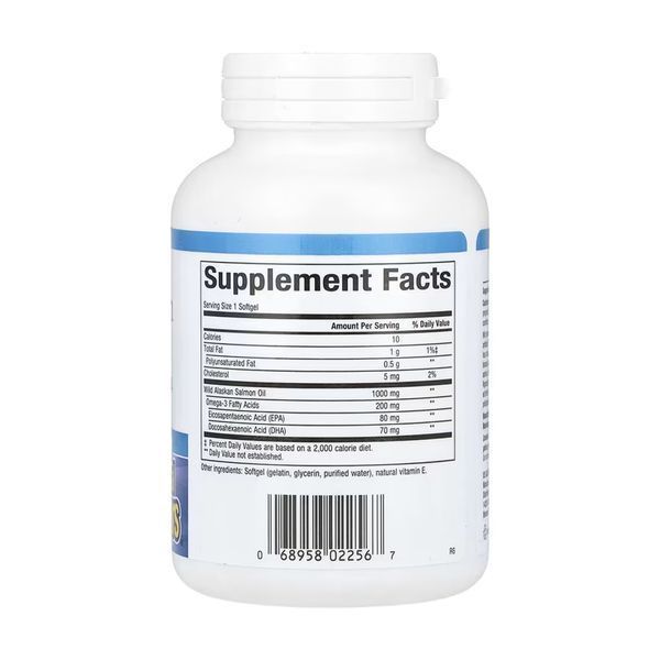 Олія дикого аляскинського лосося Natural Factors Wild Alaskan Salmon Oil 1000mg - 90 м'яких капсул 2023-10-5745 фото
