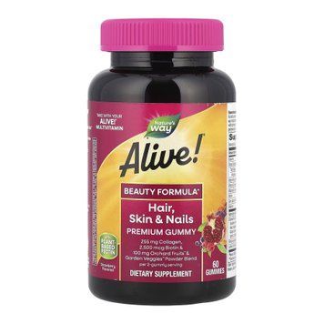 Вітаміни для волосся шкіри та нігтів Nature's Way Alive! Hair Skin & Nails Premium Gummies, 60 жувальних цукерок 2022-10-0603 фото