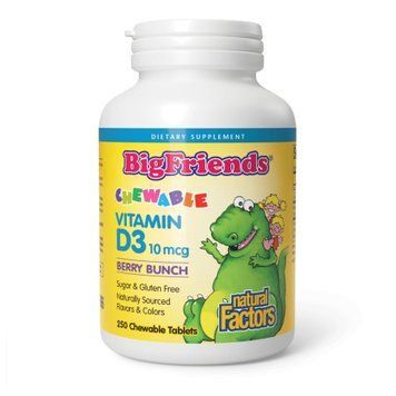 Вітамін D3 дитячий Natural Factors Vitamin D3 Ягідний букет 10 mcg (400 IU) - 250 таблеток 2023-10-3816 фото
