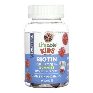 Дитячий біотин без цукру у желейках Lifeable Biotin 5,000mcg Kids Sugar Free - 60 желейок 2023-10-7294 фото