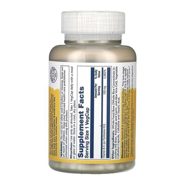 Вітамін B-6 100 mg Solaray 120 капсул 2023-10-6771 фото