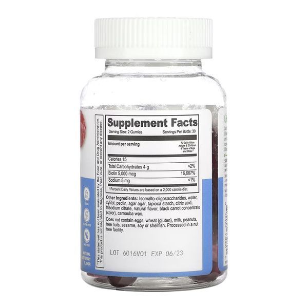 Дитячий біотин без цукру у желейках Lifeable Biotin 5,000mcg Kids Sugar Free - 60 желейок 2023-10-7294 фото