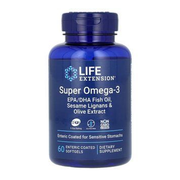 Супер Омега-3 в кишковорозчинній оболонці Life Extension Super Omega-3 EPA/DHA Fish Oil Sesame Lignans & Olive Extract Enteric Coated - 60 м'яких капсул 2022-10-1941 фото