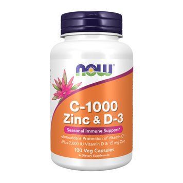 Вітамін C-1000 з цинком та D-3 Now Foods C-1000 Zinc & D-3 - 100 рослинних капсул 2023-10-3284 фото