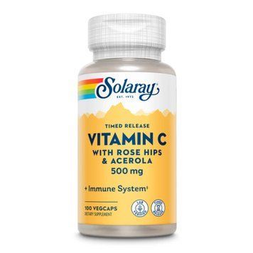 Вітамін C з шипшиною та ацеролою поступового вивільнення Solaray Vitamin C with Rose Hips & Acerola, Timed Release - 100 рослинних капсул 2023-10-3152 фото