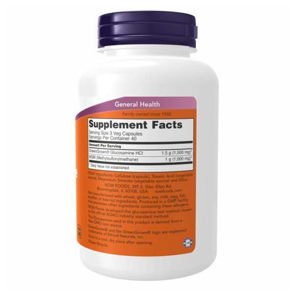 Вегетаріанський глюкозамін та МСМ Now Foods Veg Glucosamine & MSM - 240 капсул 2022-10-1355 фото