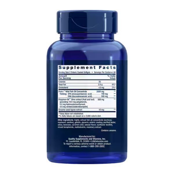 Супер Омега-3 в кишковорозчинній оболонці Life Extension Super Omega-3 EPA/DHA Fish Oil, Sesame Lignans & Olive Extract - 120 м'яких капсул 2023-10-2657 фото