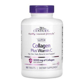 Колаген з вітаміном C 21st Century Super Collagen Plus Vitamin C 6000 мг, 180 таблеток 2023-10-7114 фото