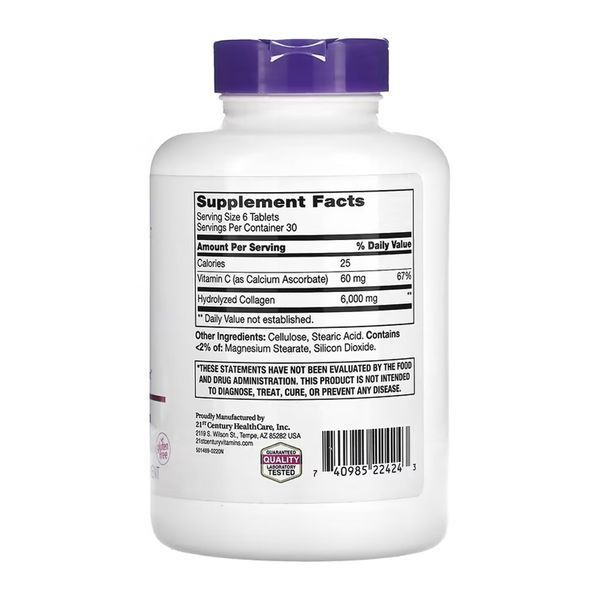 Колаген з вітаміном C 21st Century Super Collagen Plus Vitamin C 6000 мг, 180 таблеток 2023-10-7114 фото
