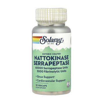 Наттокіназа та серрапептаза Solaray Nattokinase & Serrapeptase - 30 рослинних капсул 2023-10-6419 фото