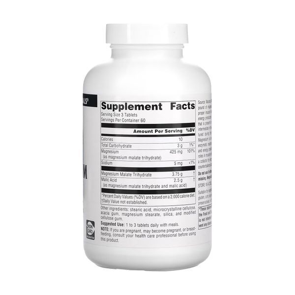 Малат магнію Source Naturals Magnesium Malate 1250 mg - 180 таблеток 2023-10-2678 фото
