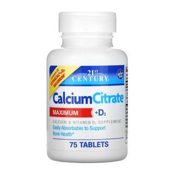 Цитрат кальцію + D3 21st Century Calcium Citrate + D3 - 75 tabletok 2023-10-7072 фото