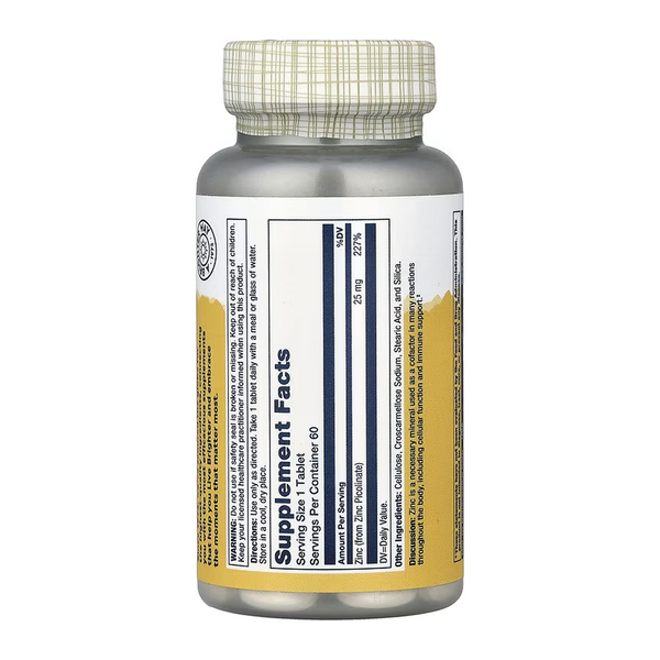Піколінат цинку 25 мг Solaray Zinc Picolinate 25mg - 60 таблеток 2024-11-1049 фото