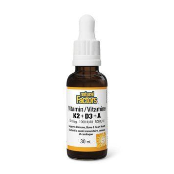 Рідкий комплекс вітамінів K2+D3+A Natural Factors Vitamin K2+D3+A 50 mcg/1000 IU/500 IU - 30 мл 2023-10-6551 фото