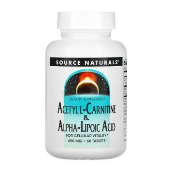 Ацетил L-карнітин та альфа-ліпоєва кислота Source Naturals Acetyl L-Carnitine & Alpha-Lipoic Acid 650mg - 60 таблеток 2023-10-3581 фото